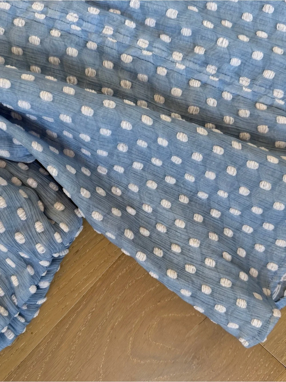 THML Powder Blue Swiss Dot Ruffle Neck Dress - Picture 3 of 10